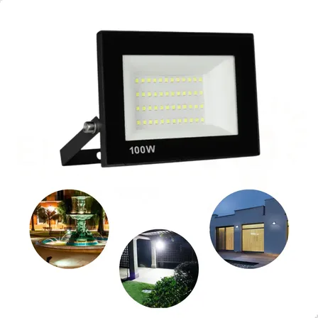 Luminária Refletor Led Holofote Slim Montável 100w Prova D'agua Cor Da Luz Branco Frio - Emporio G Iluminação 127/220v Preto