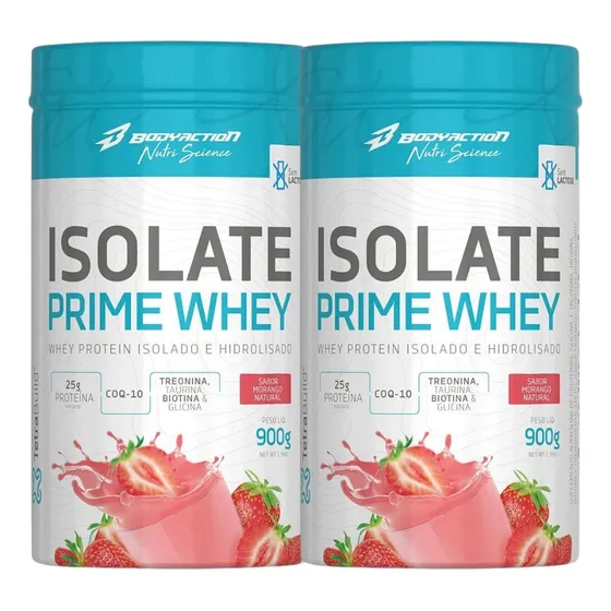 Kit 2 Whey Isolate Prime Sabor Morango 900g Bodyaction