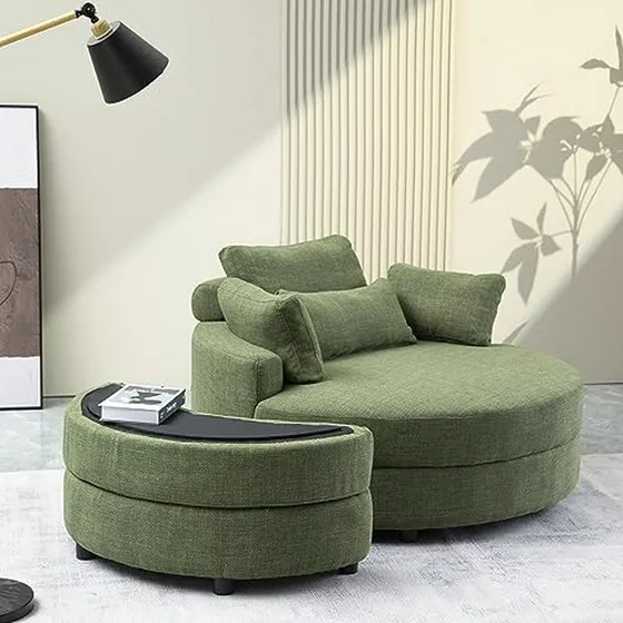 Sillón Redondo Y Otomana Con Almacenamiento, Juego De Mueble