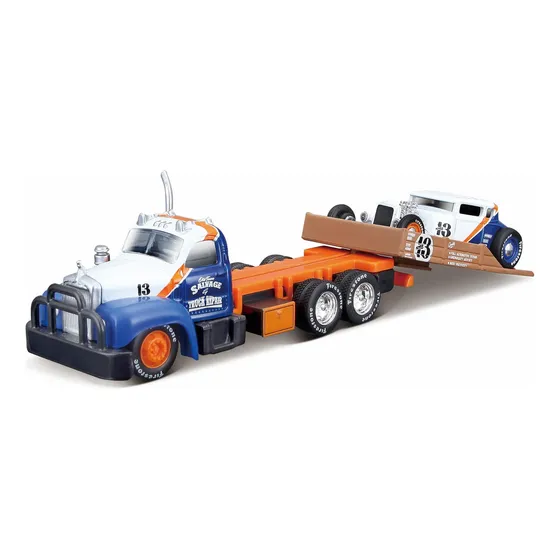 Starsun Depot Mack Camion Plana Ford Modelo Azul Blanco Raya