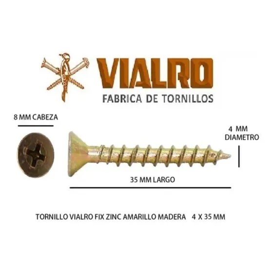 Tornillo Vialro Fix Dorado Madera 4 X 35 Mm 
