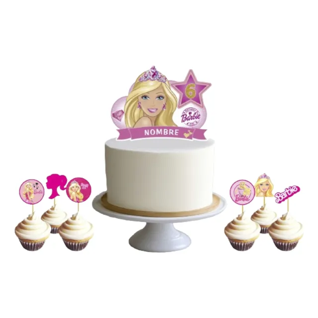 Topper Torta Y Cupcake Barbie Personalizado Nombre Y Número