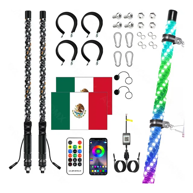 Par Antenas Led Para Rzr Camionetas 90cm 3ft Rgb Impermeable