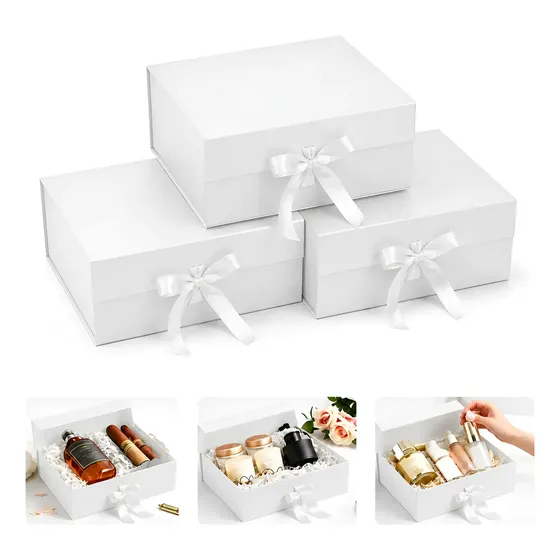 Kit 3 Caixa Presente Premium Magnética E Laço 22x17x8.5cm