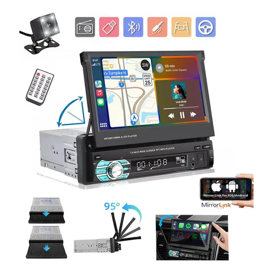 Essgoo Auto Estéreo Mirror Link 1din Retráctil Hd Estéreo 7 Pulgadas