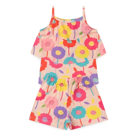 Conjunto Verão Menina Pérola Blusa De Alças E Shorts Flores