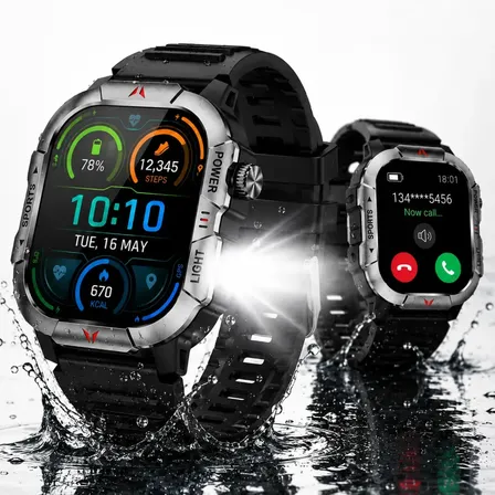 Relogio Smartwatch Tático Inteligente Ultra Militar Ip68 A Prova Dágua Preto Bluetooth Lanterna Notificações Chamadas Masculino Feminino Tela 2.1" Mzcell