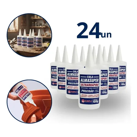 Kit 24 Cola Instantânea Almasuper 100g Precisão Bico Fino Incolor