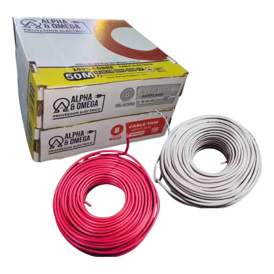 Cable Eléctrico Calibre 8 Cobre 100% Thw 50mts Rojo / Blanco