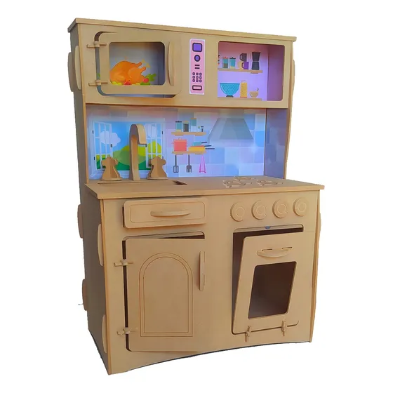 Cocinita Infantil De Madera Fibrofacil + Stickers Para Niños Color Minichef Fibro