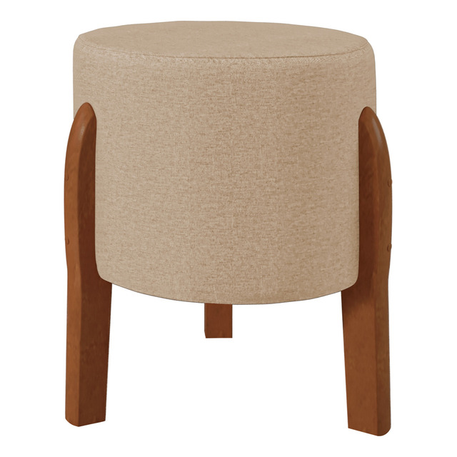Puff Banqueta Decorativo Viena Linho Pés Madeira Bege Puff Banqueta Decorativo Viena Linho Pés Madeira Bege