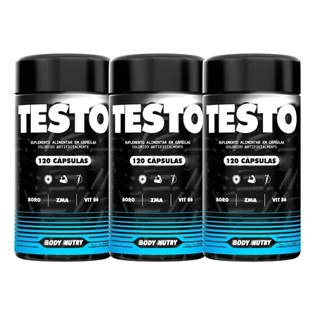 3x Testo 120 Cápsulas Pré Hormonal Vitaminas e Minerais Masculino Feminino Suplemento em Cáps 100% Natural Boro Fonte de Calcio Rico em Zinco Niacina Magnesio Matéria Prima Premium - Body Nutry
