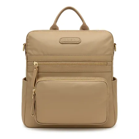Mochila Bolsa Feminina Trabalho Viagem Impermeável Em Nylon Cáqui Liso