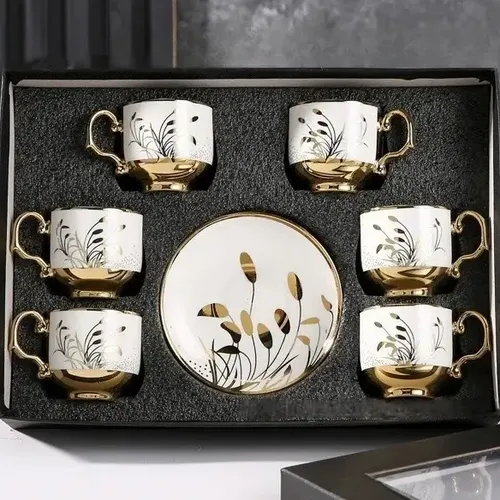 コーヒー FURKANZADE Turkish Coffee Set Turkish Coffee Cup Set Of 6 With Saucers - 3.5oz Ceramic