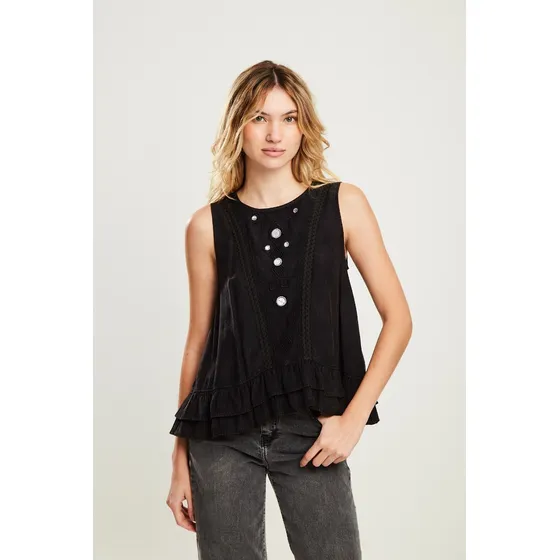Musculosa Moda Simil Tencel Wash Negro  Koxis Mujer