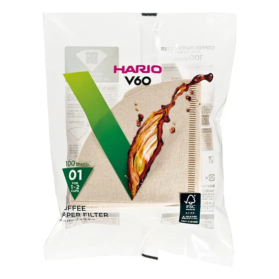 Filtro De Café Hario Natural V60 01 Pacote Com 100 Unidades