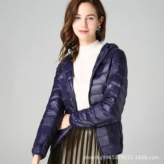 Chamarra De Pluma Mujer Corta Mantener Caliente Moda Delgada