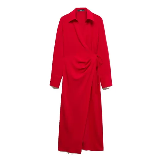 Vestido Cruzado Cuello En V Rojo Para Dama Mng