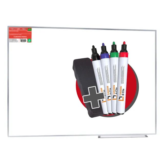Quadro Lousa Branca 120x90 Moldura Alumínio + 4 Can 1 Apg