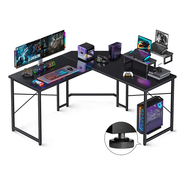 Mesas Gamer Escritorio Gamer En L De Fibra De Carbono Negro