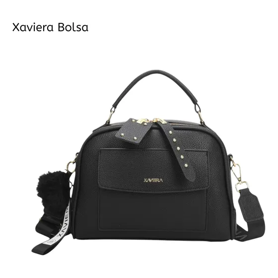 Bolsa Feminina Tiracolo Alça Transversal Larga Tecido Pompom
