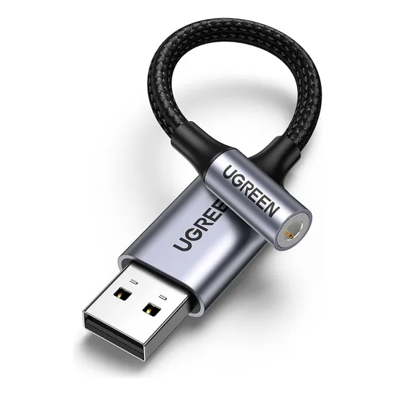 Cable Adaptador 20cm Ugreen Negro Con Entrada Usb Salida Jack 3.5mm Hembra