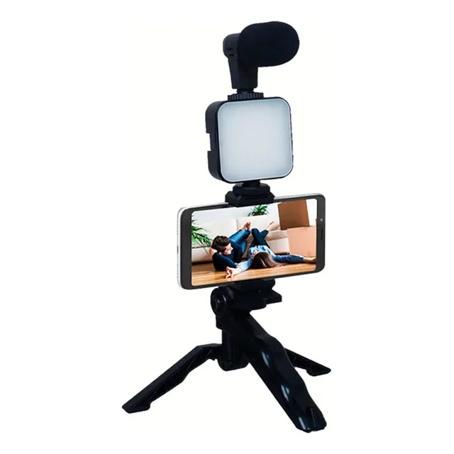 Kit Streaming Micrófono Soporte Celular Luz Led Videos Kd-49