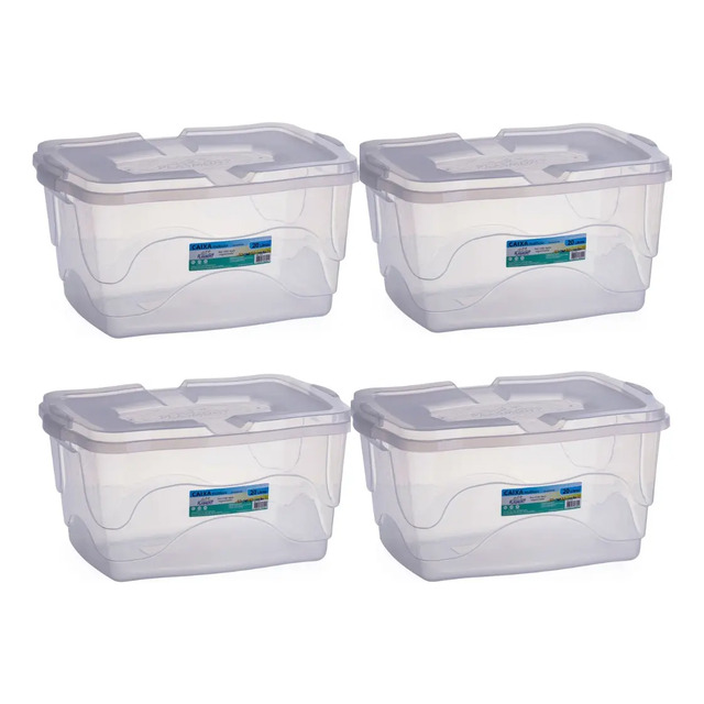 Kit 4 Caixas Organizadoras Grande 20 Litros Multiuso Transparente Liso
