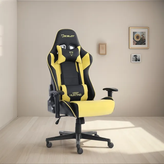 Silla Gamer Ocelot Vinipiel Ergonómica Reclinable Amarillo Amarillo Piel Sintética