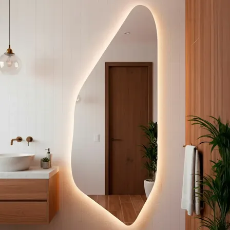 Espelho Orgânico Com Led 170x70 Cm Para Quarto Banheiro Sala Moldura Rocco Led Quente