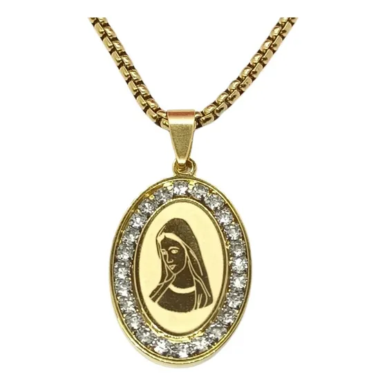 Colgante Medalla Virgen Maria Zirconia Chapado En Oro 18k Color Dorado