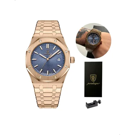 Relógio Poedagar De Luxo Royal Chanfrado Aço Inoxidável