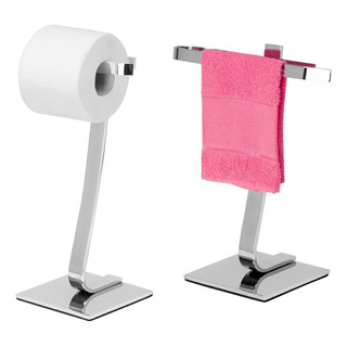 Toalheiro De Bancada E Porta Papel Higiênico De Chão Cromado Cor Prateado Toalheiro De Bancada E Porta Papel Higiênico De Chão Cromado Cor Prateado