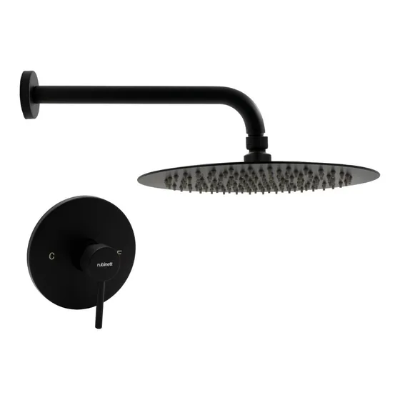 Regadera Redonda 25cm Con Brazo Y Monomando Negro Mate Lujo 