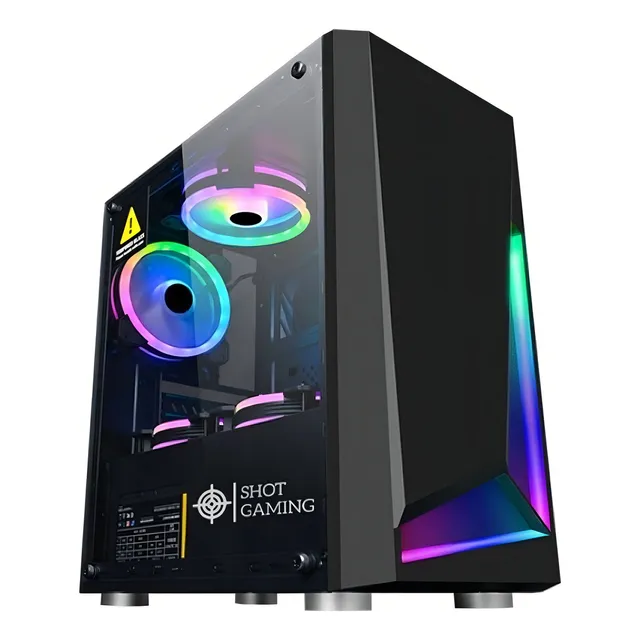 Gabinete Gamer Shot Sup-8192 Vidrio Templado Con Rgb Frontal Color Negro