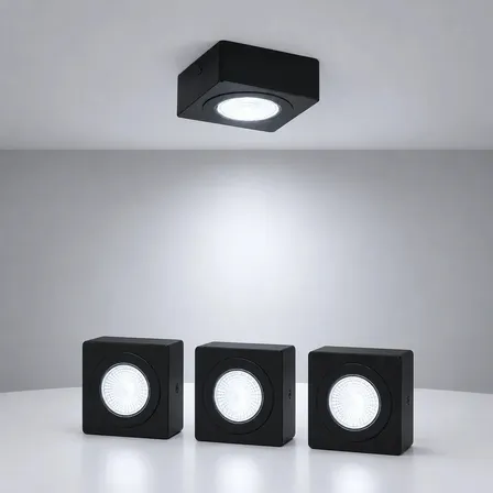 Kit 3 Spot Beiral Sobrepor com Led Incluso de teto 6500k Branco Frio Bivolt Quadrado Preto Cod: ALUT000671-3 Alut By Avant