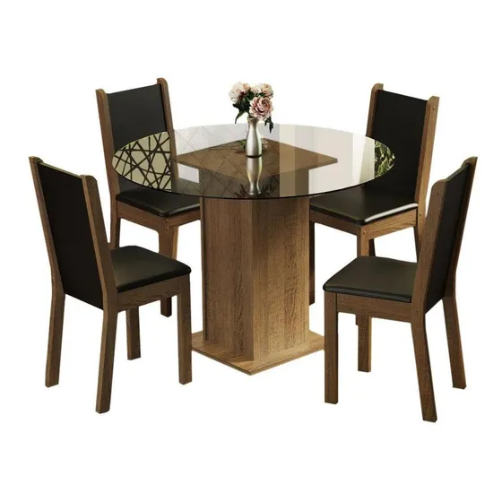 Juego de Comedor Nanda con 4 Sillas Marrón/Negro