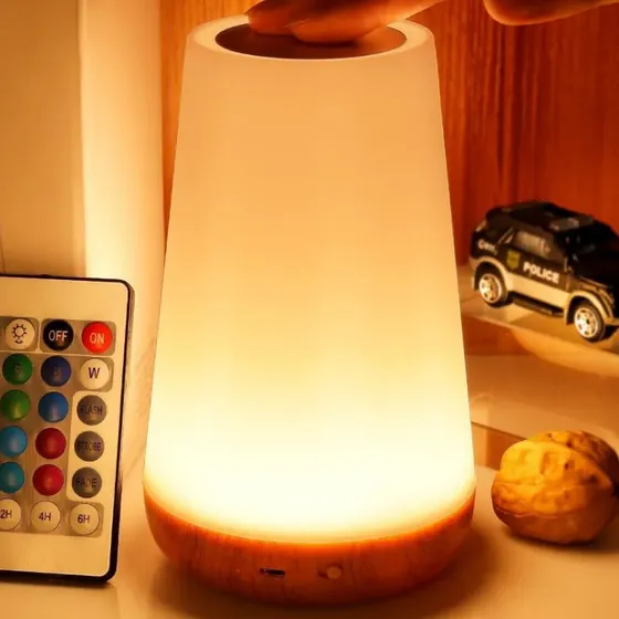 Abajur Led Rgb Touch Recarregável Com Controle Remoto