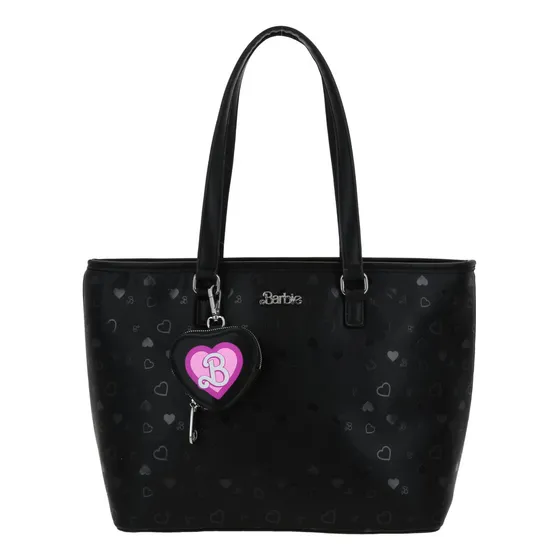 Bolsa Tote Barbie Gorett Kylie Br25059-3 Color Negro Correa De Hombro Negro Diseño De La Tela Corazones