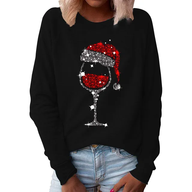 Sudadera Manga Larga Para Mujer Diseño Cuadro Navidad Cuello