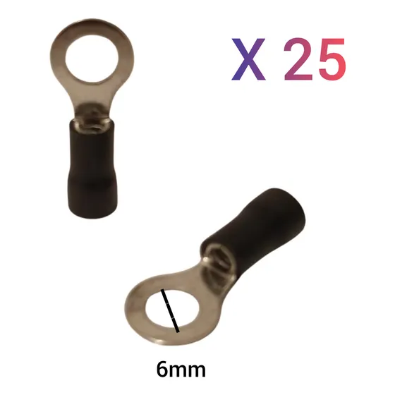 Terminal Anillo Color Negro Para Cable 14-12 D=6mm=1/4 