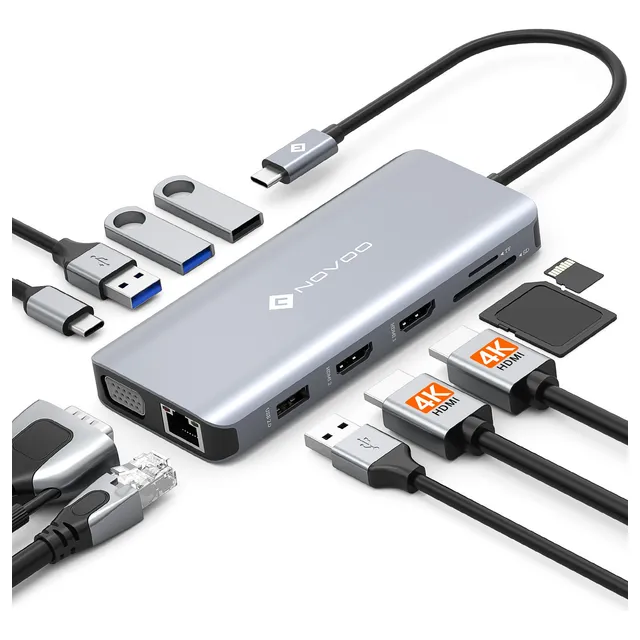 Adaptador Docking Station 11 En 1 Hub Usb Tipo C A 2 Hdmi 4k