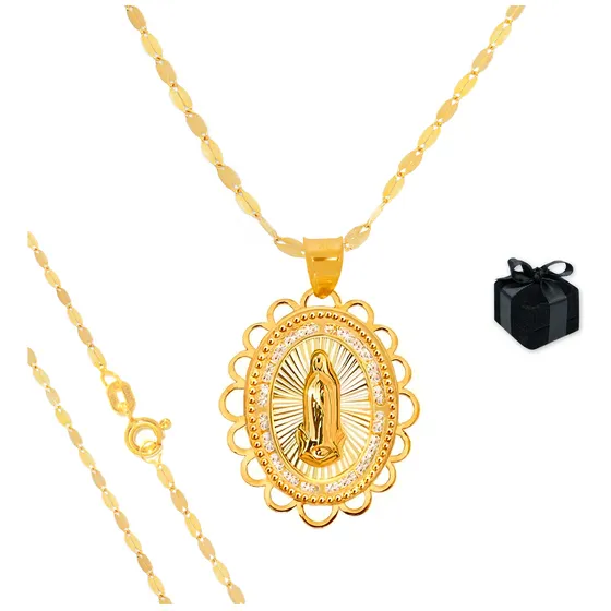 Medalla Virgen De Guadalupe Cadena De Oro 10k Gargantilla