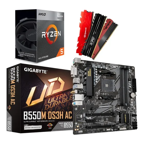 Kit Amd Ryzen 5 5600g + B550m Ds3h Ac Wifi + 16gb 3600mhz Cor Preto