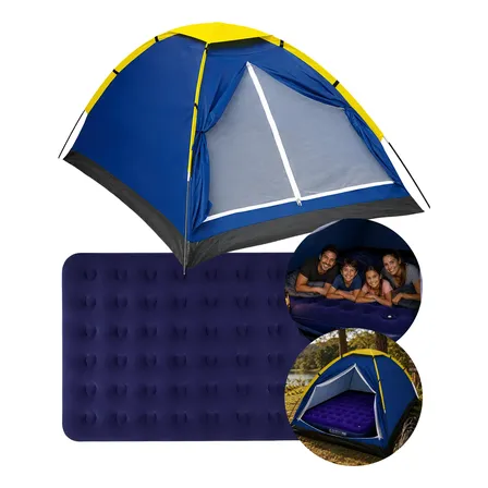 Barraca Camping Iglu 4 Pessoas + Colchão Inflável Casal Mor Kit Colchão Barraca