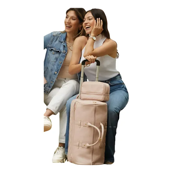 Maleta Con Ruedas + Neceser Rosa Andino