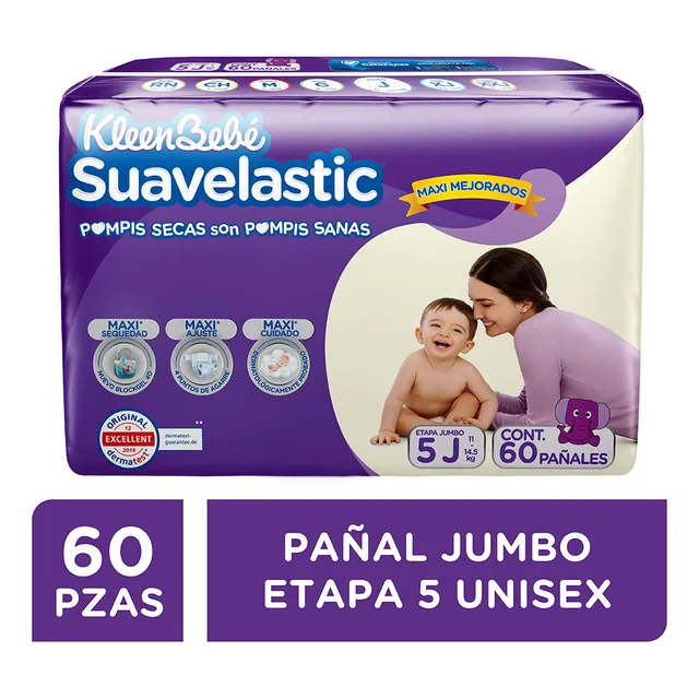 Pañales KleenBebé Suavelastic Etapa 5 Unisex 60 Piezas