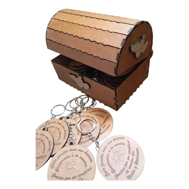 Souvenir Llaveros Mdf Personalizados Barnizados X 20+cofre Marrón Claro