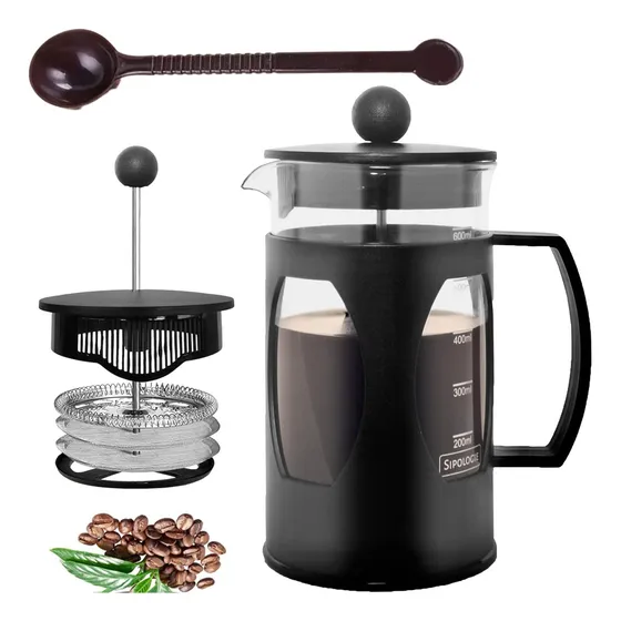 Cafetera Prensa Francesa Vidrio Borosilicato 600ml - 4 Tazas Color Vidrio negro N.A