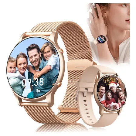 Relógio Smartwatch Feminino Bluetooth Para Saúde E Esportes Nude Ouro Rosa